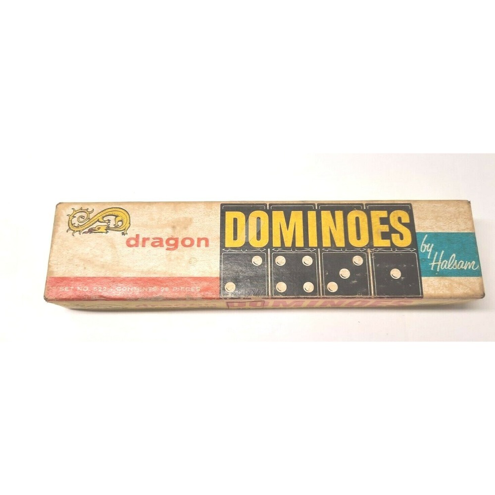 Halsam Dragon Dominoes Double Six 28 Pieces No. 622‎ Original Box Pre-owned VTG